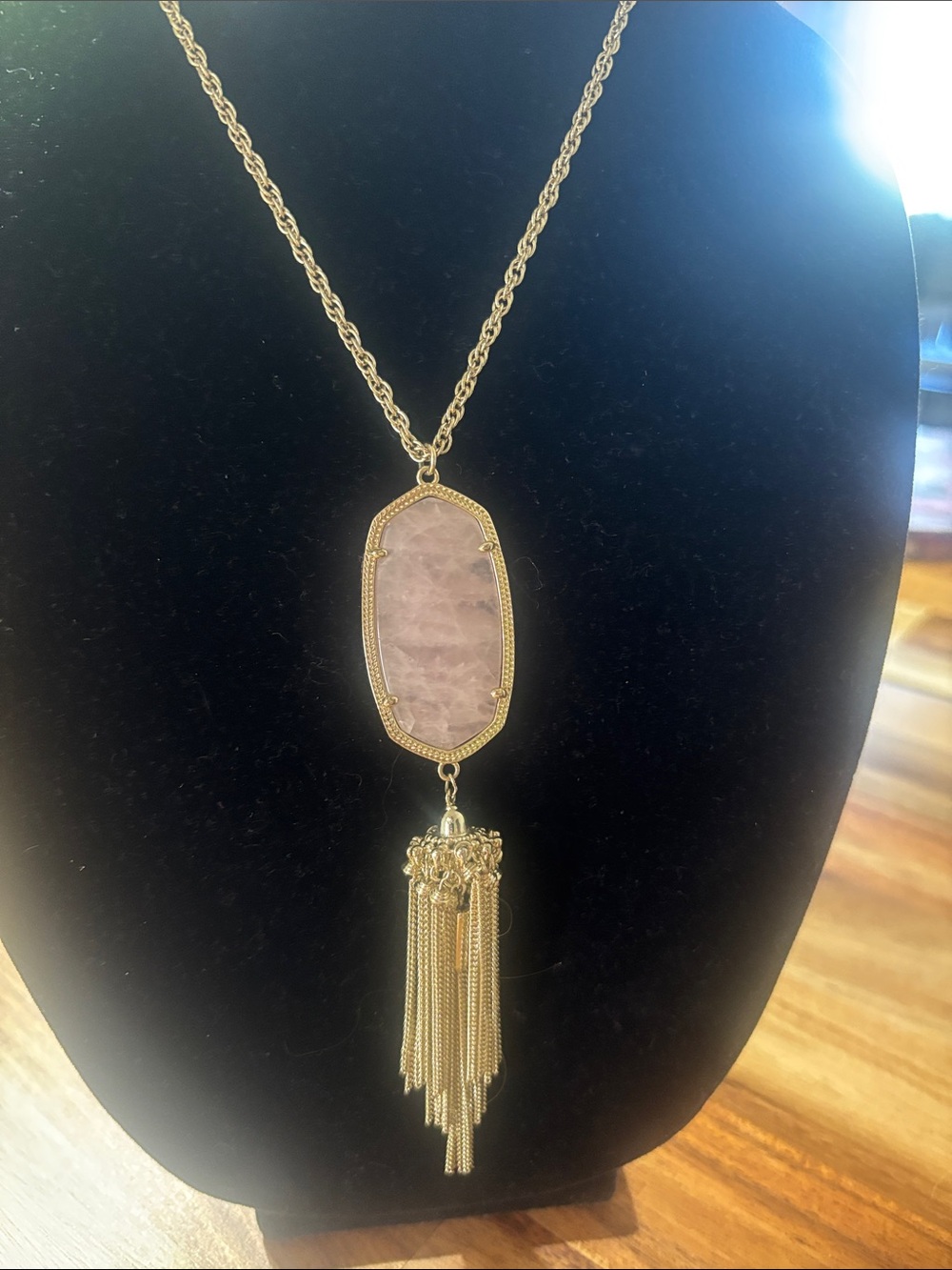 Kendra Scott Gold-Tone Rose Quartz Pendant with Gold Tassel